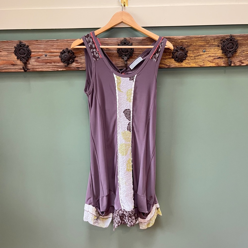 DECA Parisā Mauve Mixed Print Tunic Dress Made in France Size T1 Small V-Neck